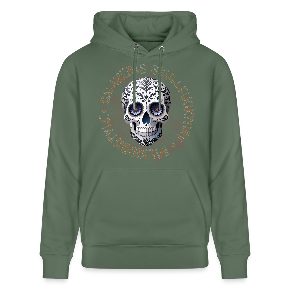Unisex Hoodie mit CALAVERAS SKULL PRINT Vorderseite - Tanngrün