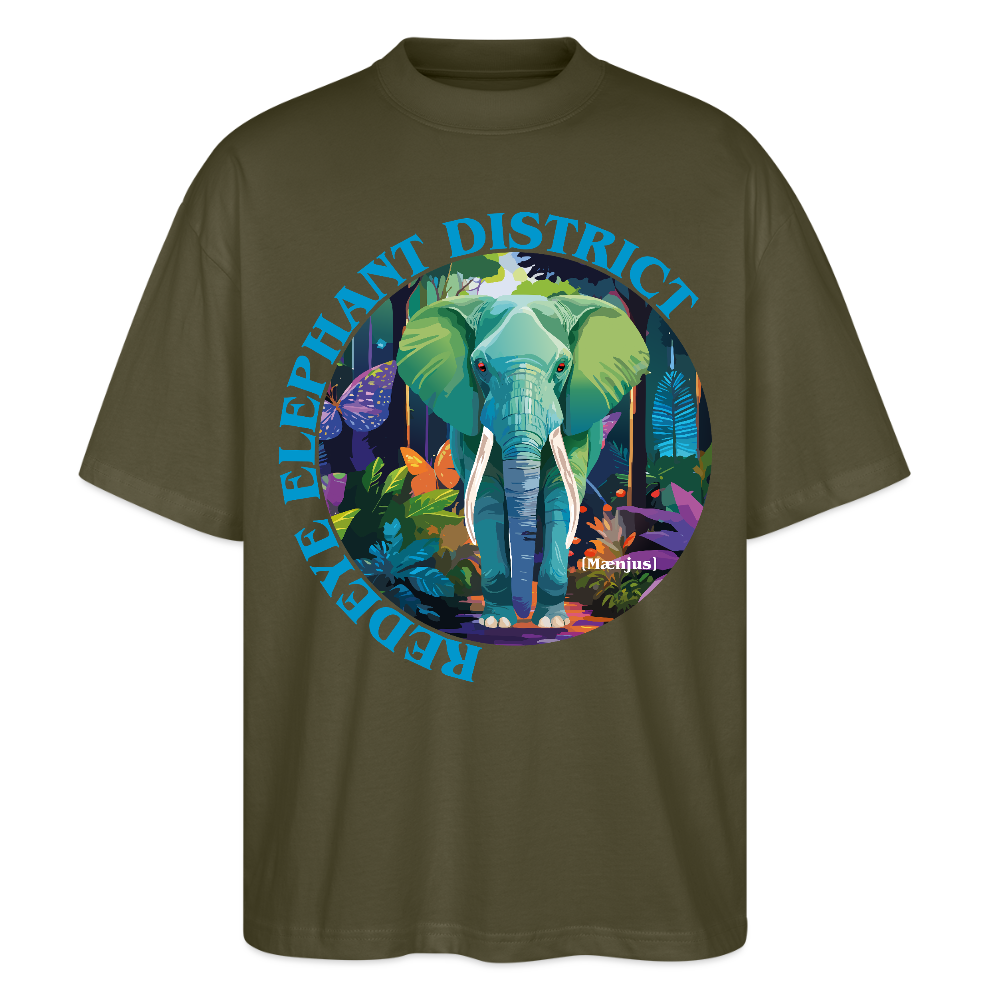 Oversized Unisex T-Shirt mit REDEYE ELEPHANT DISTRICT PRINT Vorderseite - Khaki