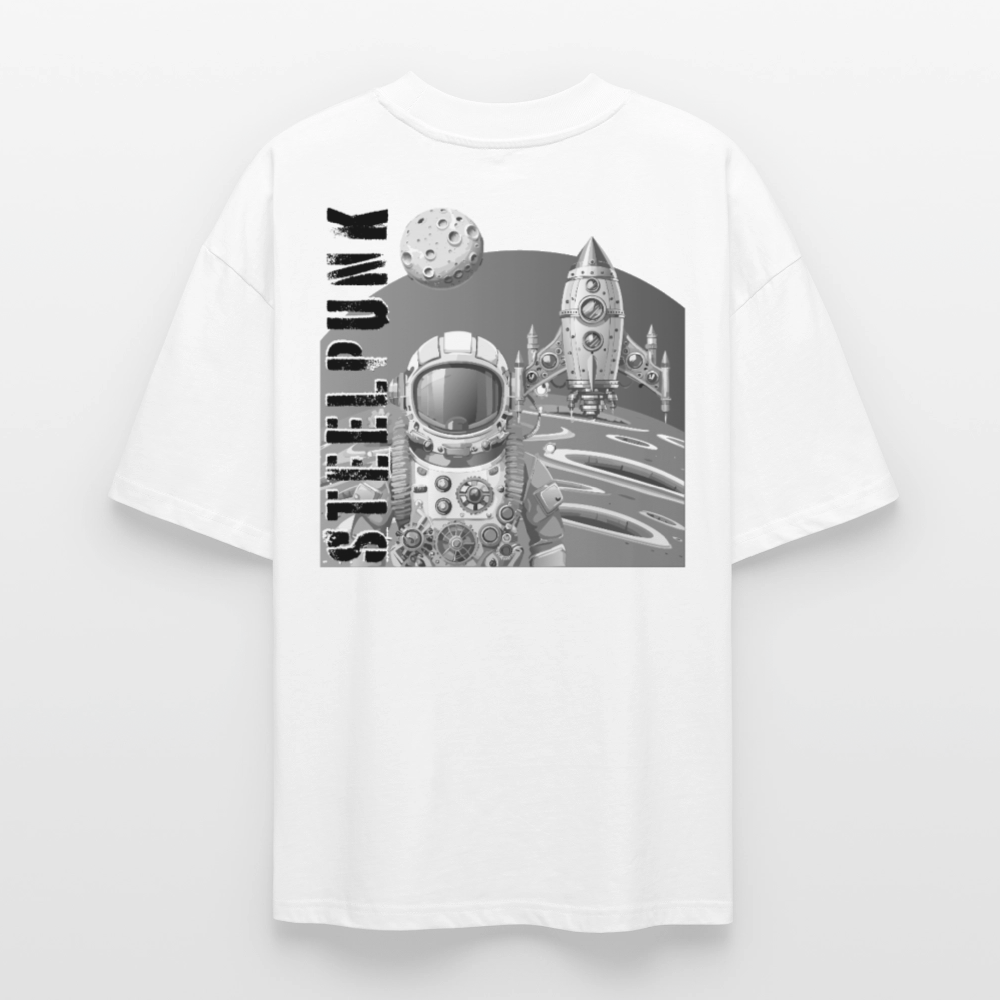 Oversized Unisex T-Shirt mit STEELPUNK PRINT Rückseite - Weiß