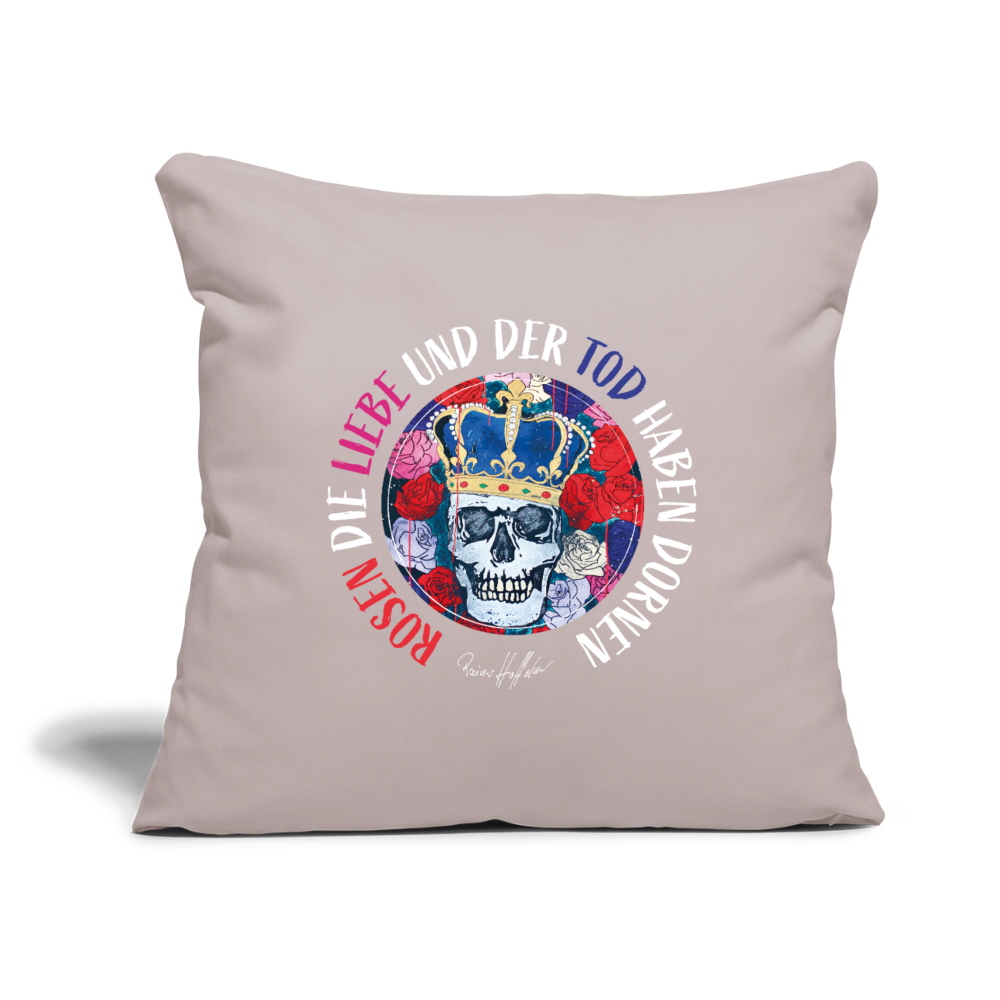Sofakissenbezug 44 x 44 cm mit ROSEN DIE LIEBE UND DER TOD HABEN DORNEN PRINT - helles Taupe