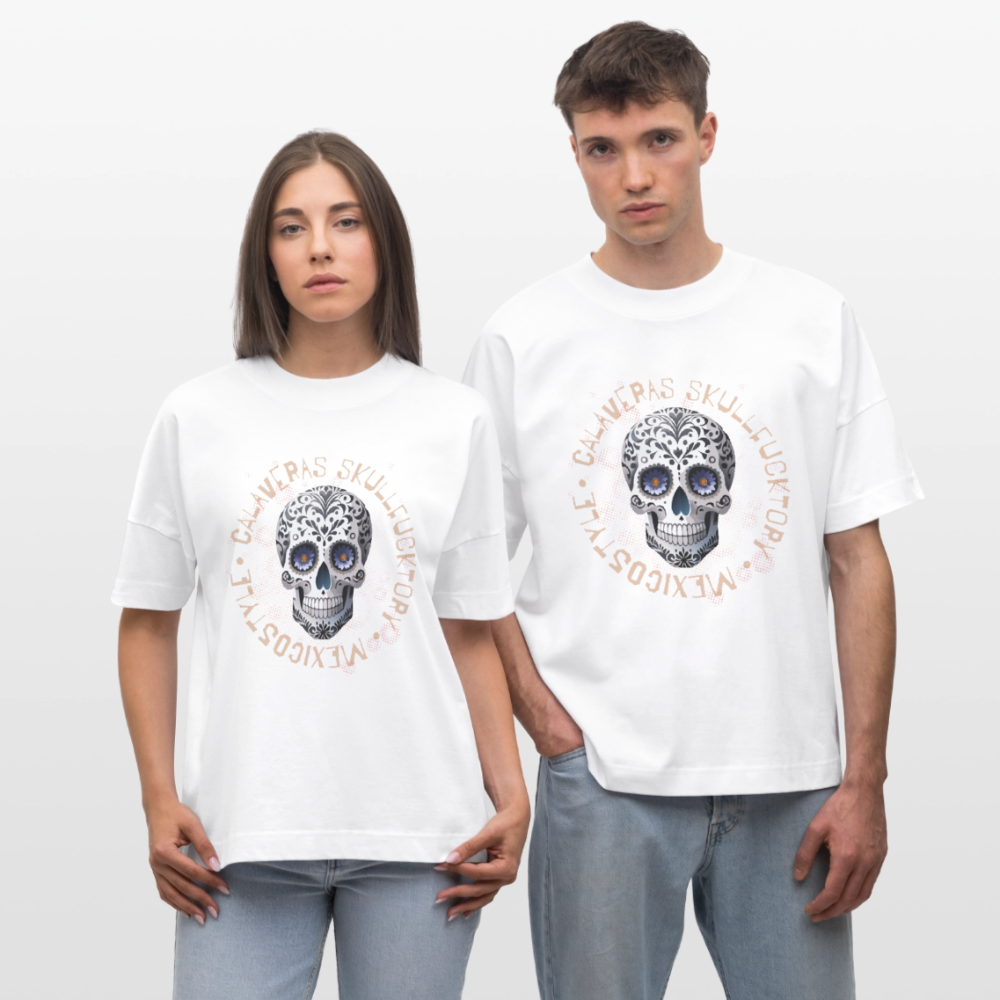 Oversized Unisex T-Shirt mit CALAVERAS SKULLPRINT - Weiß