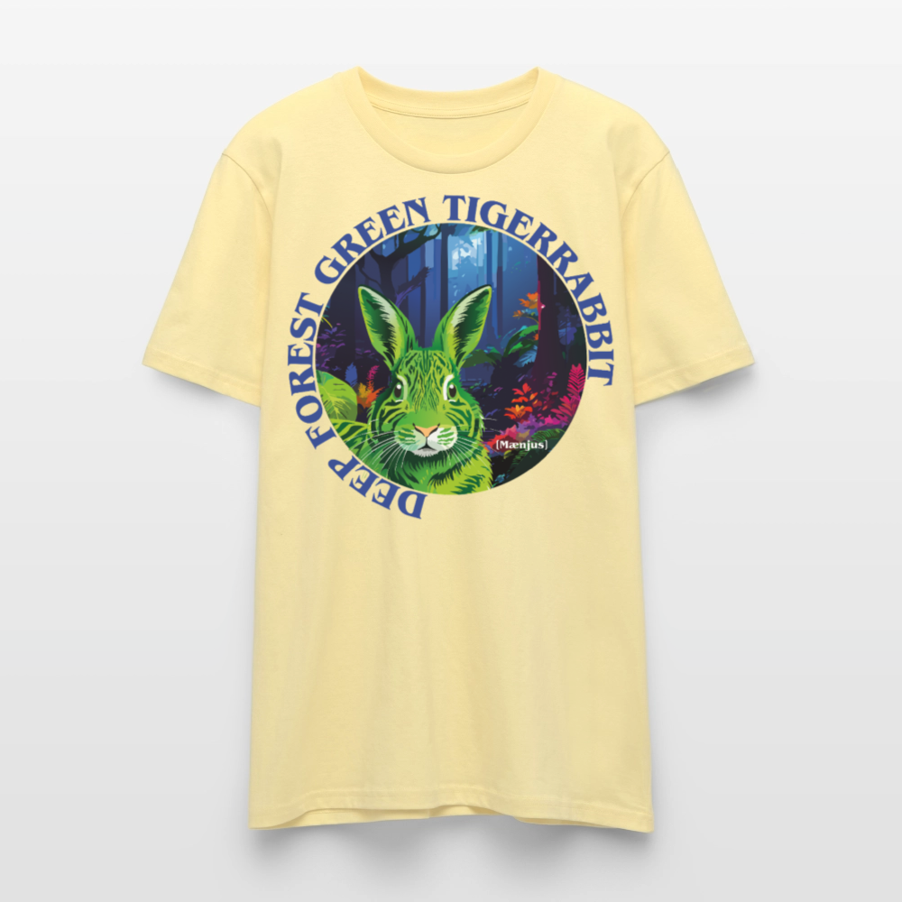 Unisex T-Shirt mit DEEP FOREST GREEN TIGERRABBIT PRINT Vorderseite - Creme