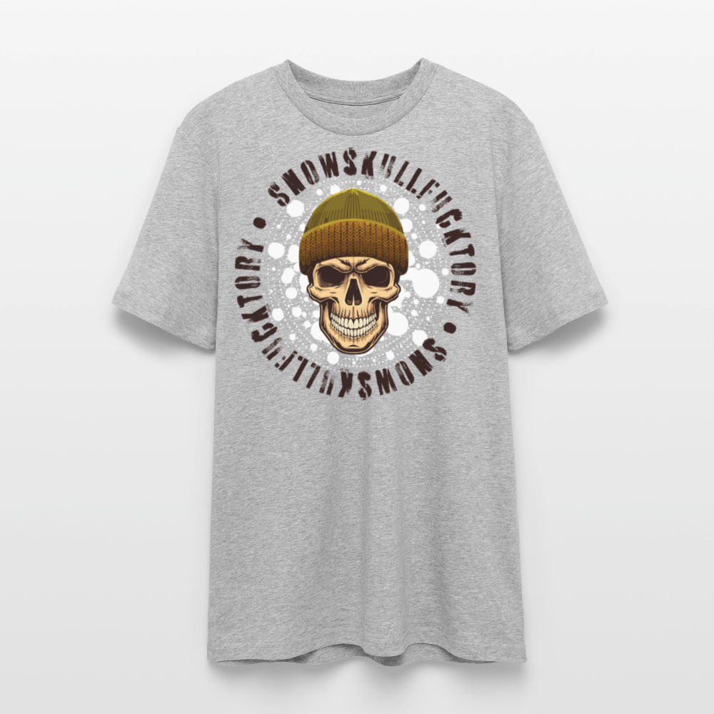 Unisex Bio-T-Shirt mit SNOWSKULL FUCKTORY PRINT Vorderseite - Grau meliert