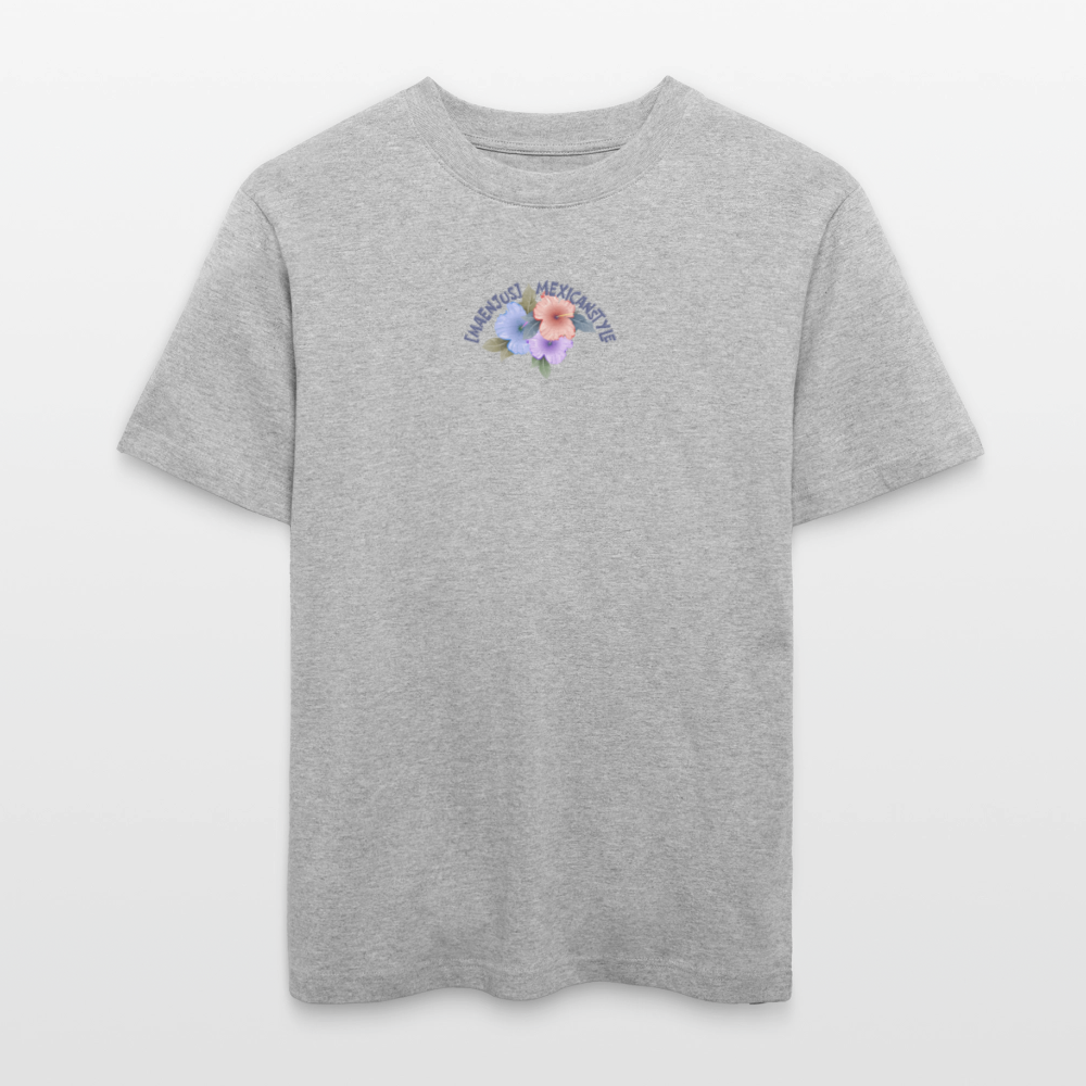 Relaxed Fit Unisex Bio-T-Shirt mit MAENJUS MEXICANSTYLE PRINT Vorder- und Rückseite - Grau meliert