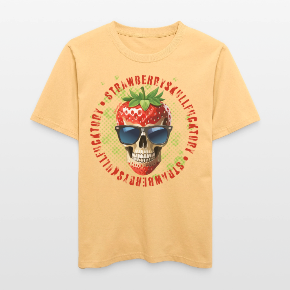 Relaxed Fit Unisex Bio-T-Shirt mit STRAWBERRY SKULL PRINT Vorderseite - Hellgelb