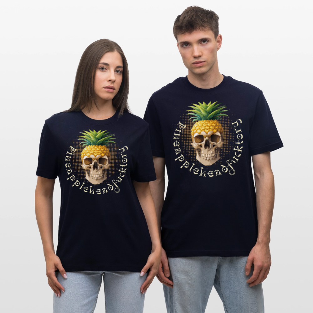 Relaxed Fit Unisex Bio-T-Shirt mit PINEAPPLE SKULL PRINT Vorderseite - Navy