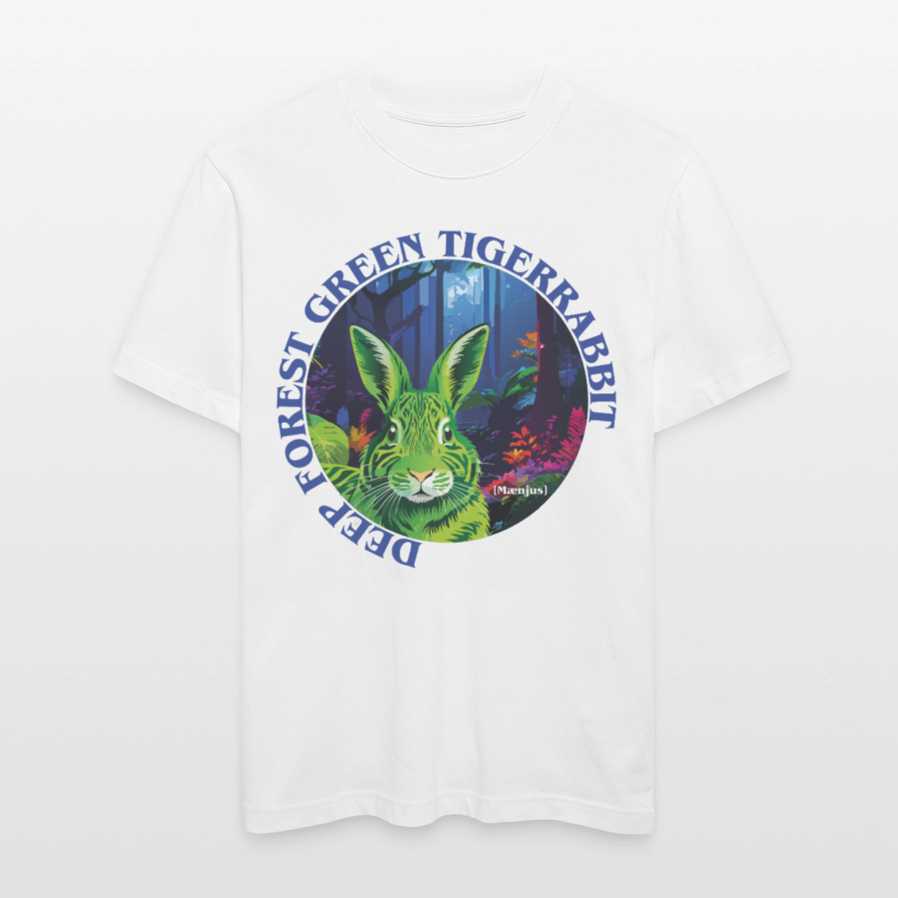Relaxed Fit Unisex Bio-T-Shirt mit DEEP FOREST GREEN TIGERRABBIT PRINT Vorderseite - Weiß