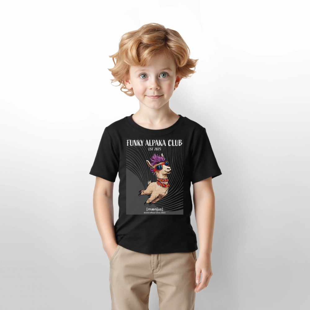 MNJS KIDS Bio T-Shirt mit FUNKY ALPAKA CLUB PRINT - Schwarz