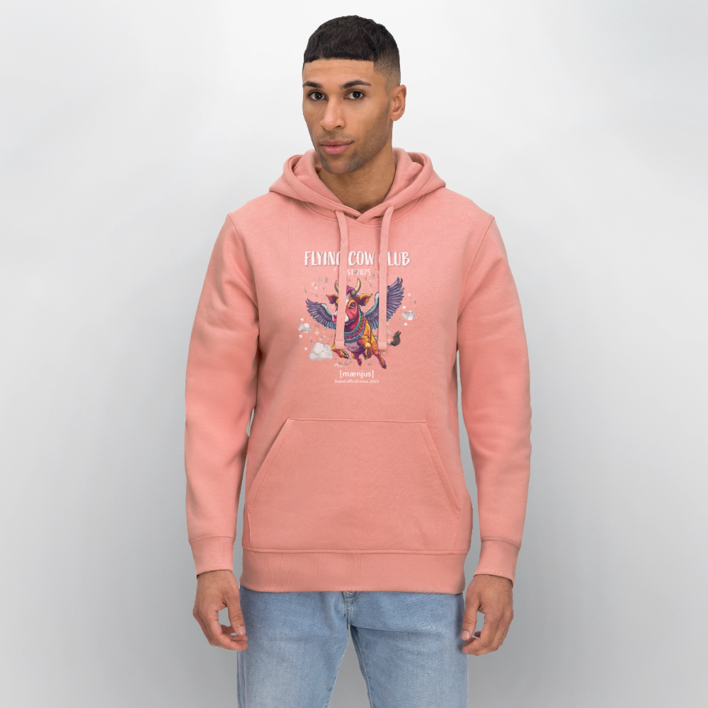 Unisex Bio-Hoodie mit FLYING COW CLUB PRINT Vorderseite - Altrosa