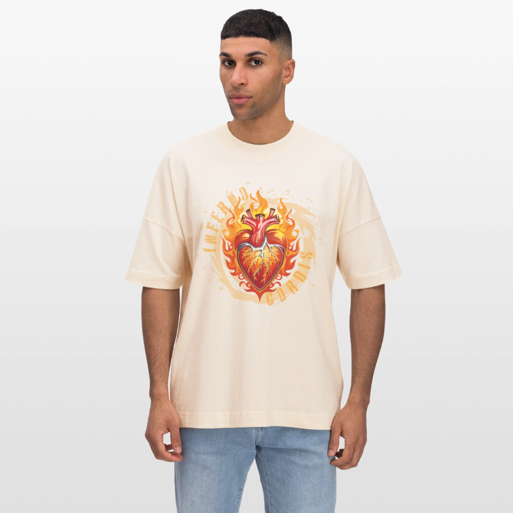 Oversized Unisex Bio T-Shirt mit FEUERHERZ ORANGE PRINT - Weißgrau