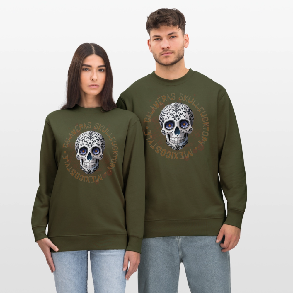 Unisex Bio-Sweatshirt mit CALAVERAS SKULL PRINT - Khaki