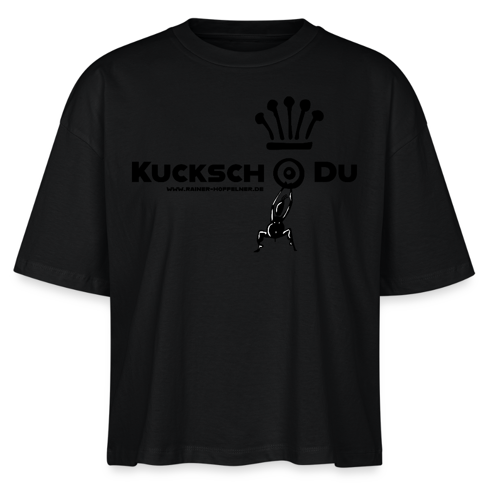 Frauen Boxy Bio-T-Shirt mit KUCKSCH DU PRINT - Schwarz