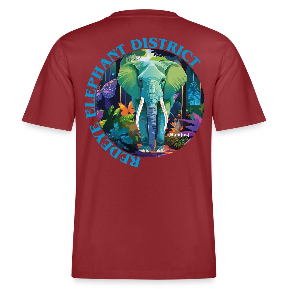 Relaxed Fit Unisex Bio-T-Shirt mit REDEYE ELEPHANT DISTRICT PRINT Vorder- und Rückseite - Erdrot