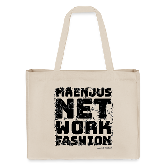 Recycelter Shopping Bag mit MAENJUS NETWORK FASHION PRINT - Naturweiß