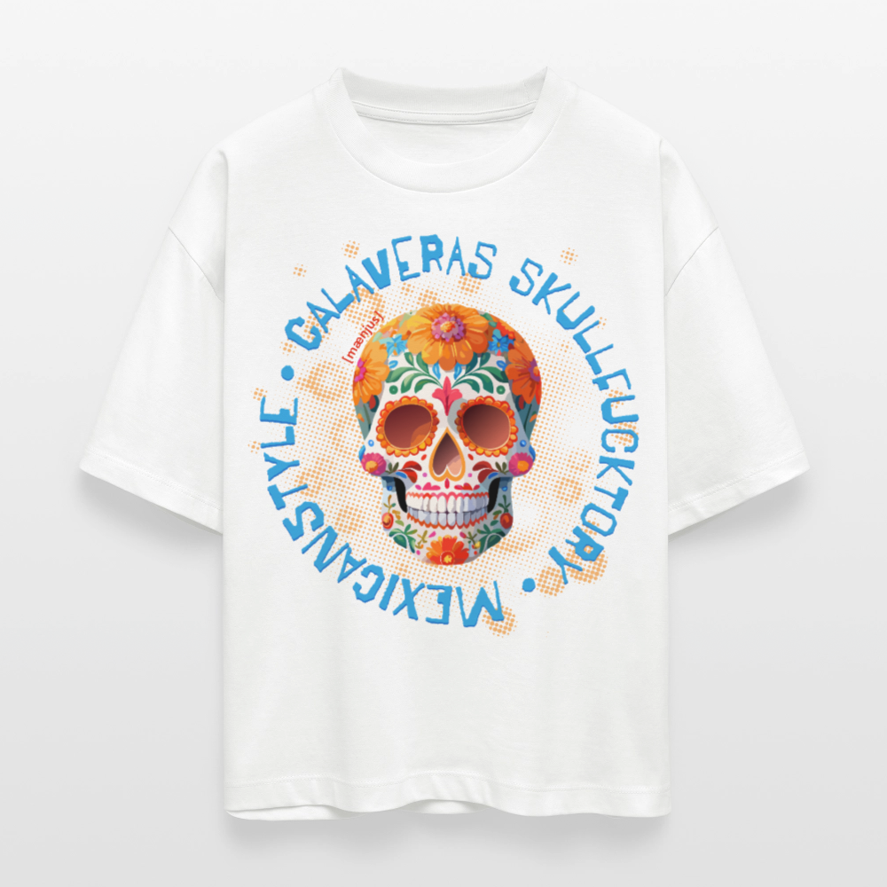 Frauen Boxy Bio-T-Shirt mit CALAVERAS SKULL PRINT - Weiß