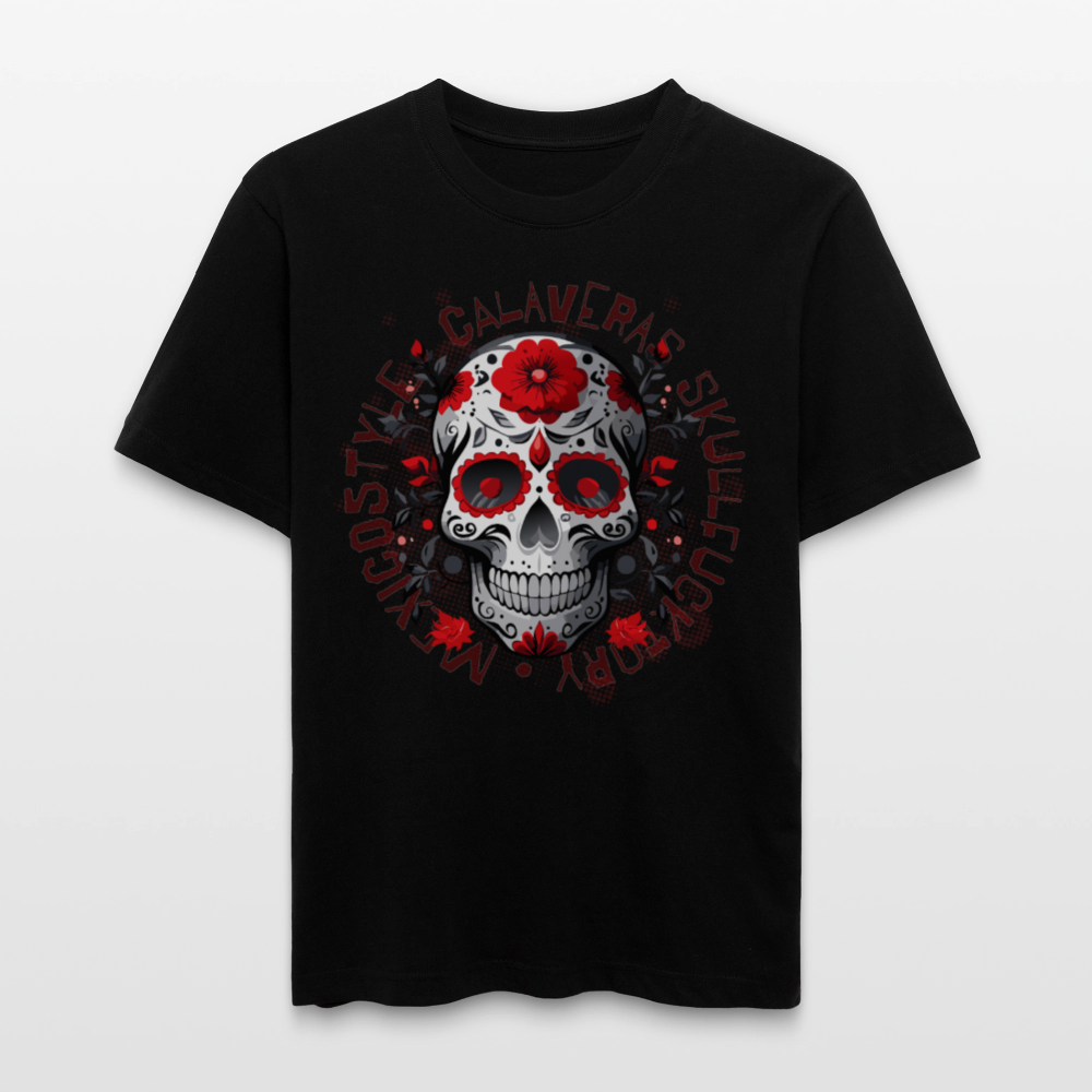 Relaxed Fit Unisex Bio-T-Shirt mit CALAVERS ROSEN PRINT Vorderseite - Schwarz
