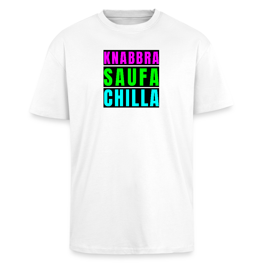 Heavy Oversize T-Shirt mit KNABBRA SAUFA CHILLA PRINT - Weiß