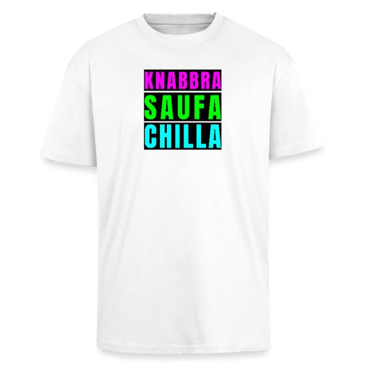Heavy Oversize T-Shirt mit KNABBRA SAUFA CHILLA PRINT - Weiß