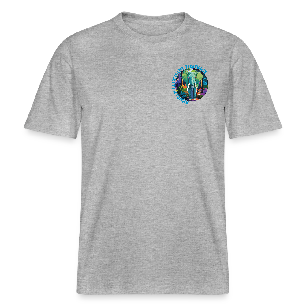 Relaxed Fit Unisex Bio-T-Shirt mit REDEYE ELEPHANT DISTRICT PRINT Vorder- und Rückseite - Grau meliert