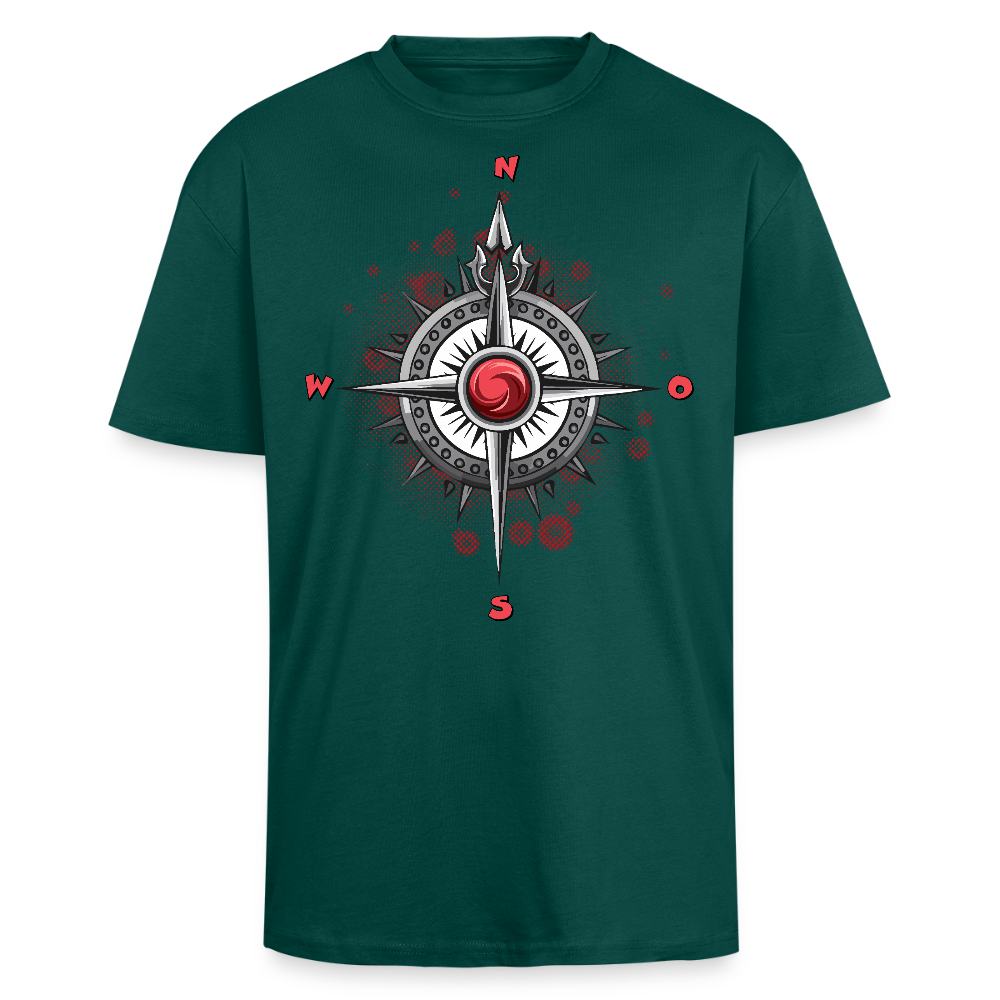Heavy Oversize T-Shirt mit WINDROSE PRINT - hunter Green