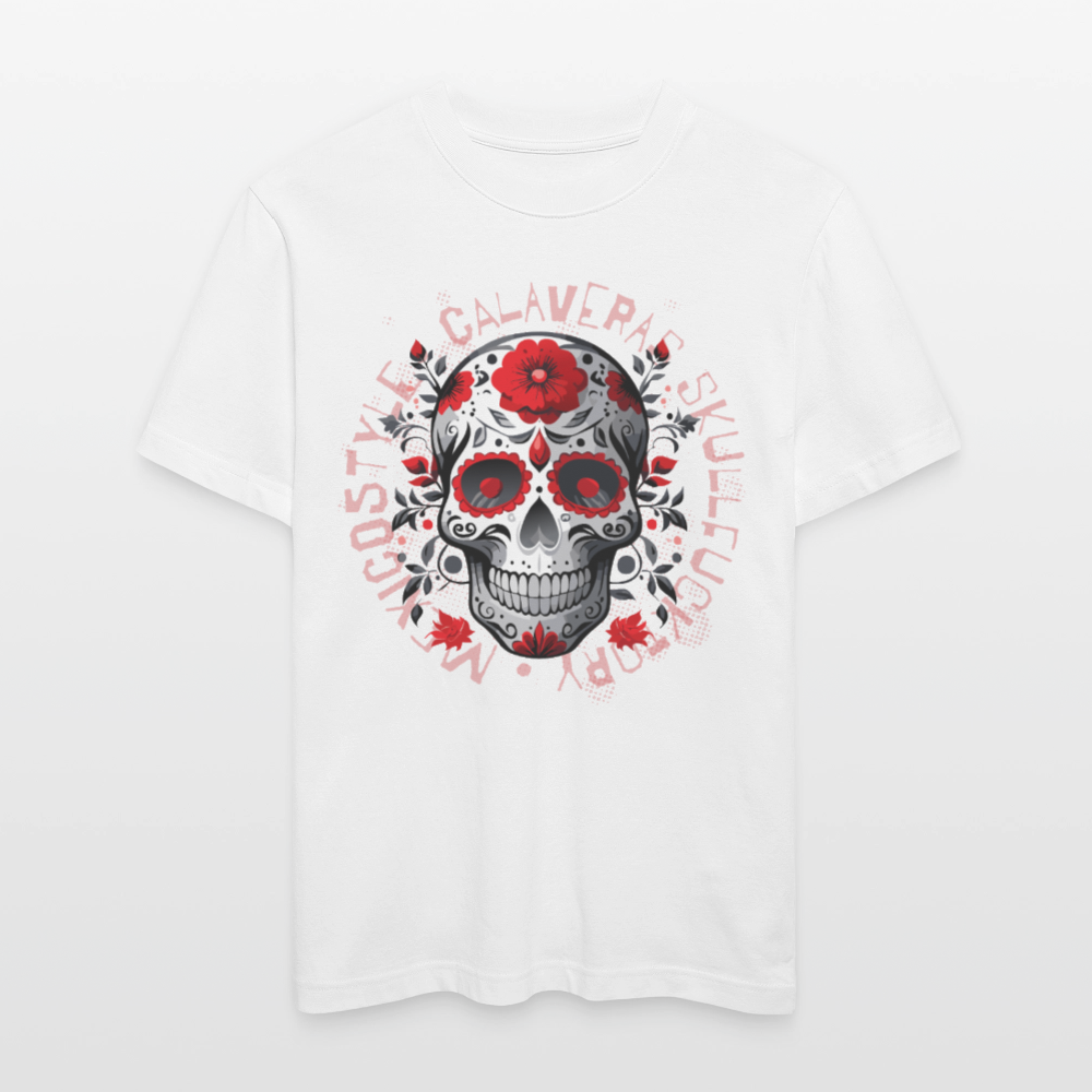 Relaxed Fit Unisex Bio-T-Shirt mit CALAVERS ROSEN PRINT Vorderseite - Weiß