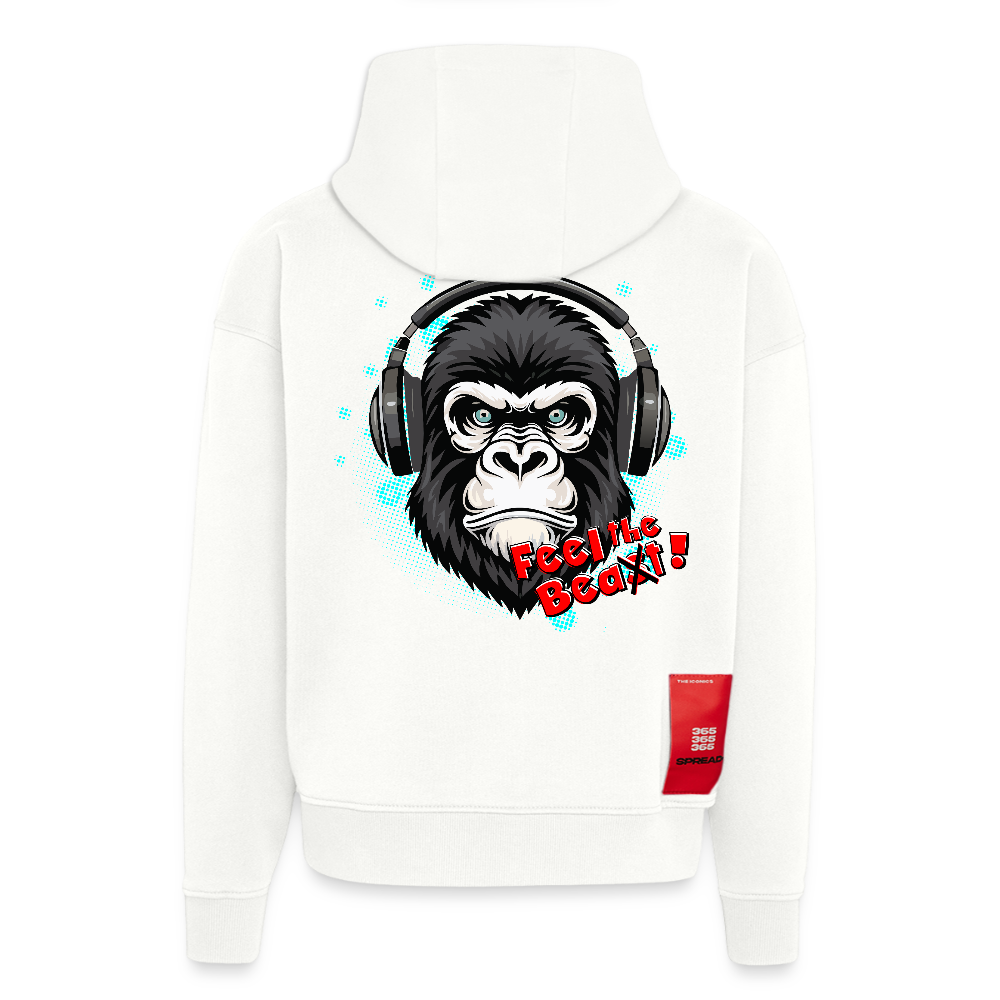 Heavyweight Oversized Organic Hoodie mit FEEL THE BEA(S)T PRINT - OFF WHITE