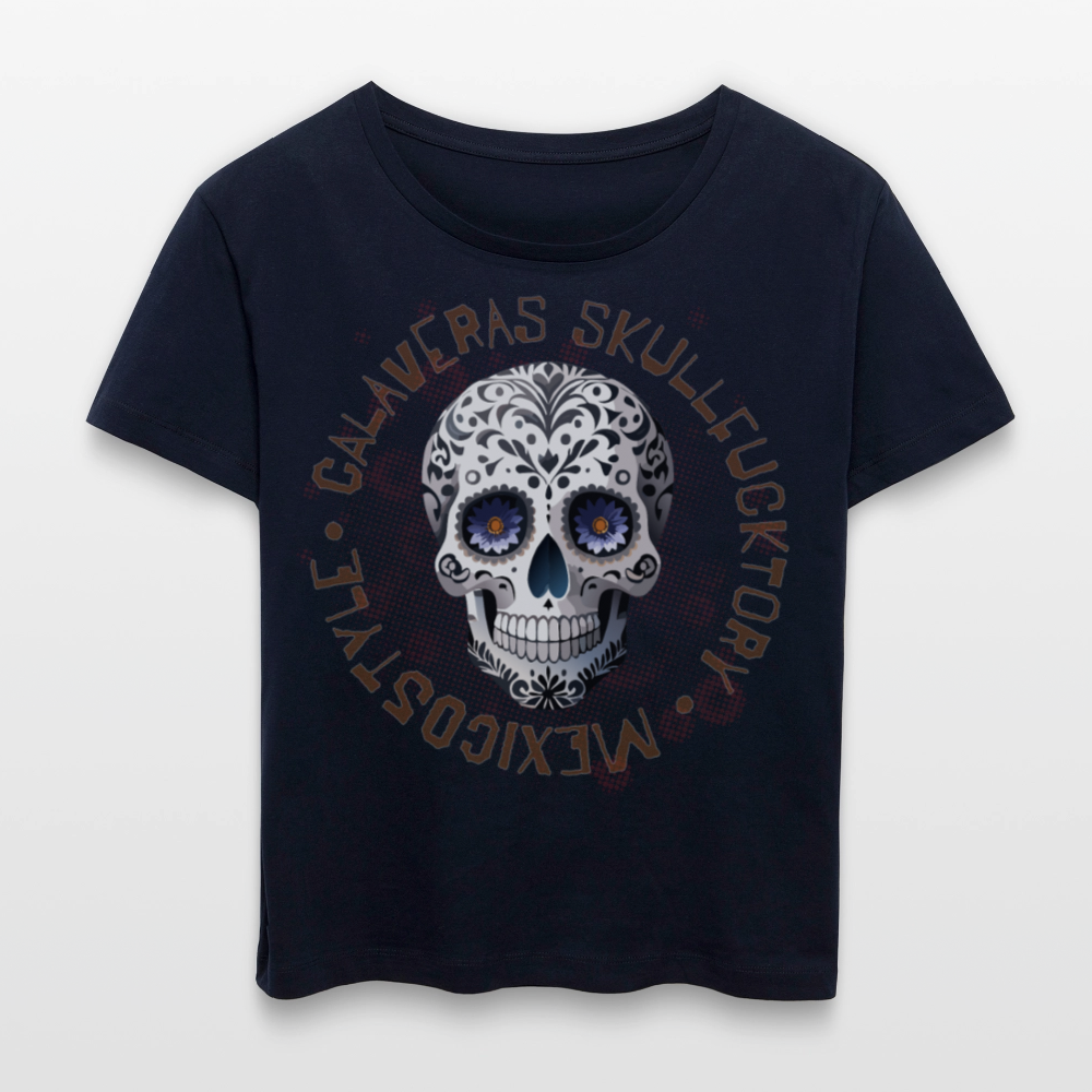 Frauen T-Shirt mit CALAVERAS SKULL PRINT - Navy