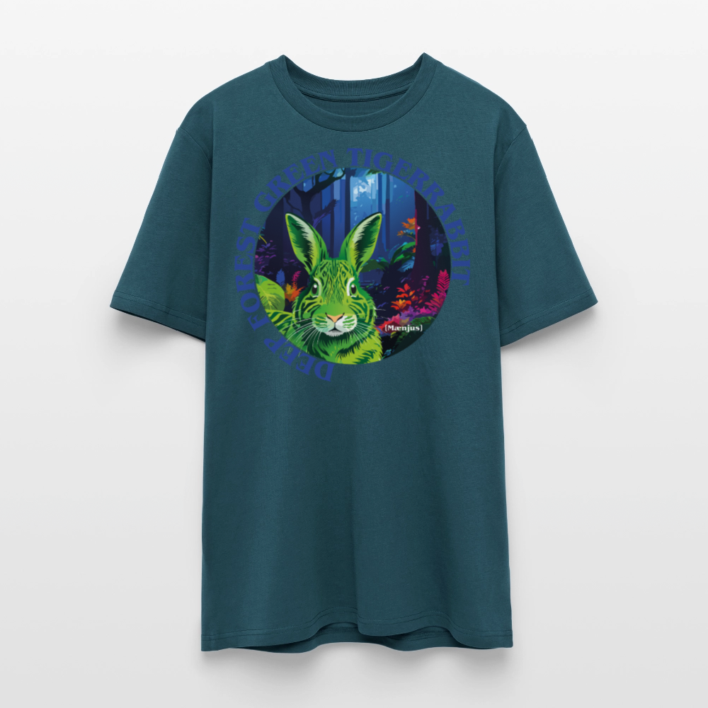 Unisex Bio-T-Shirt mit DEEP FOREST GREEN TIGERRABBIT PRINT Vorderseite - Dunkles Petrol