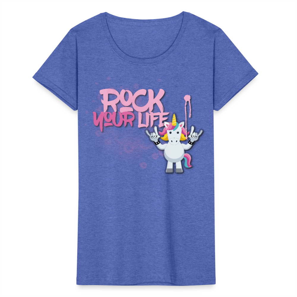 Frauen-T-Shirt mit ROCK YOUR LIFE PRINT - Blau meliert