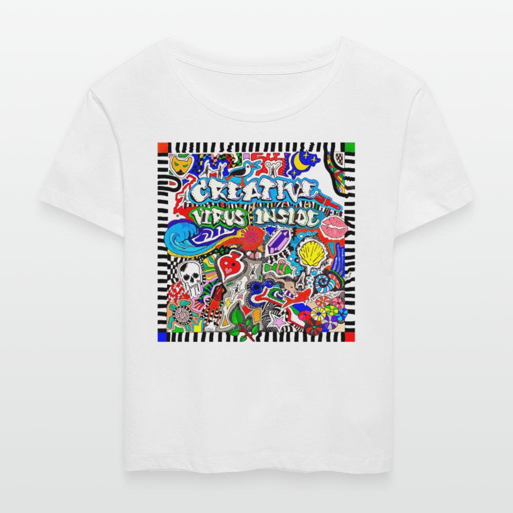 Relaxed Rundhals Frauen Bio-T-Shirt mit CREATIVE VIRUS INSIDE PRINT - Weiß