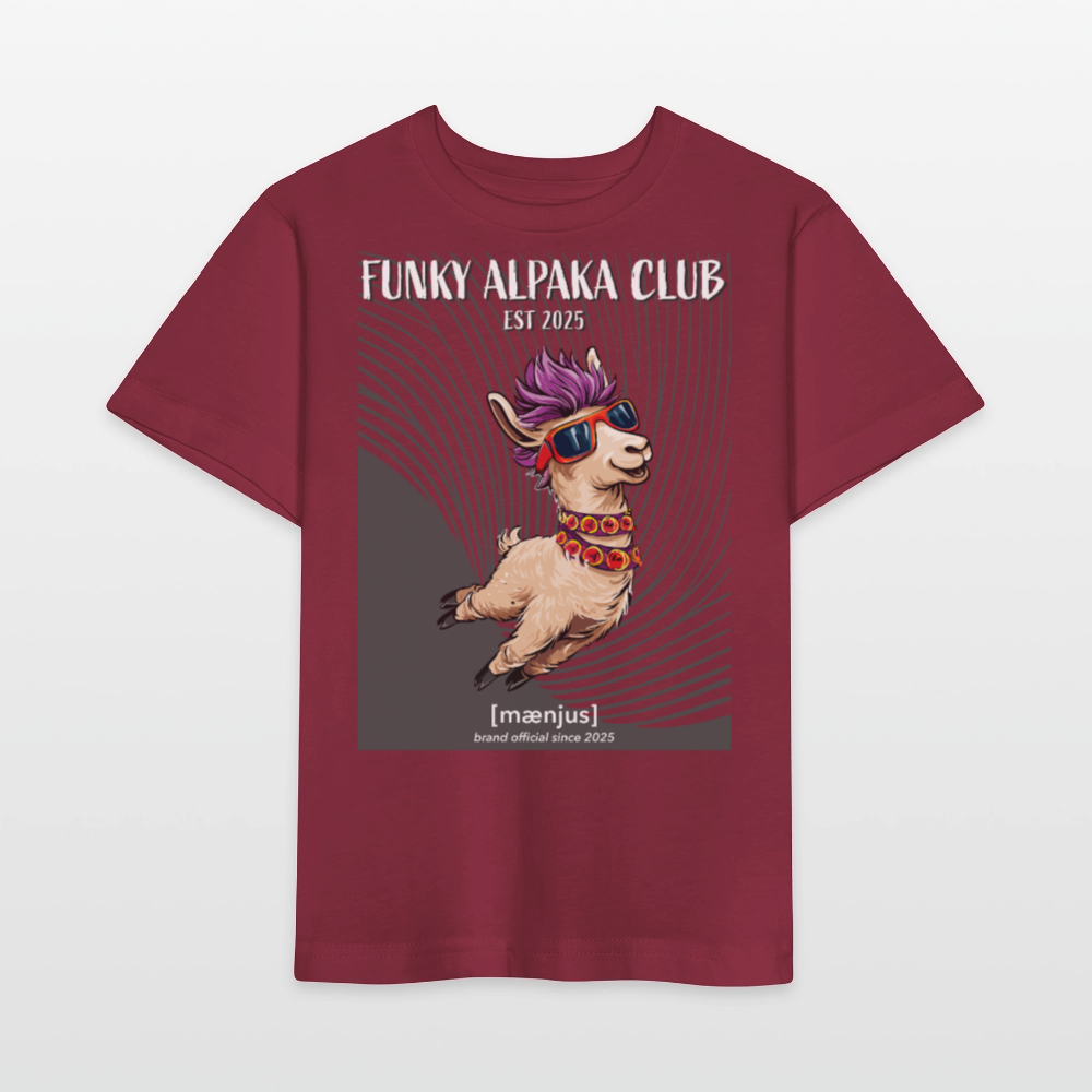 MNJS KIDS Bio T-Shirt mit FUNKY ALPAKA CLUB PRINT - Burgunderrot