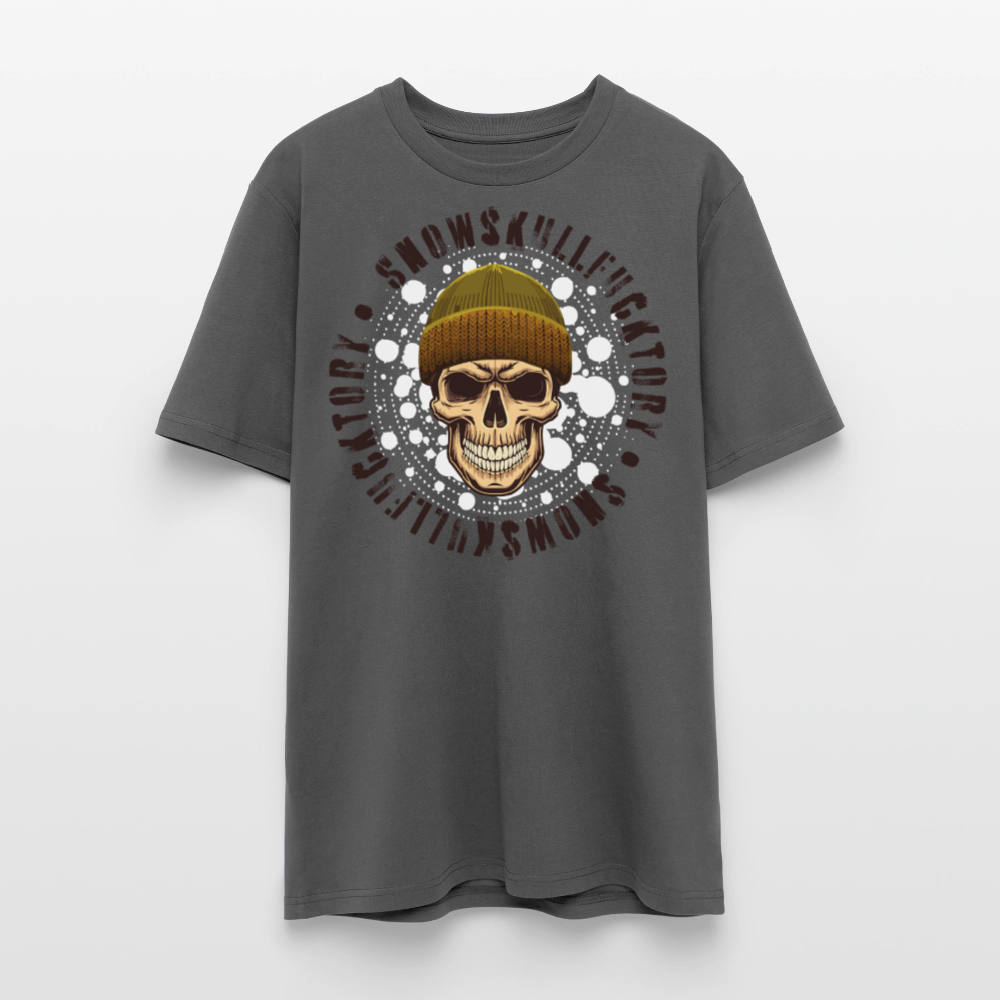 Unisex Bio-T-Shirt mit SNOWSKULL FUCKTORY PRINT Vorderseite - Anthrazit