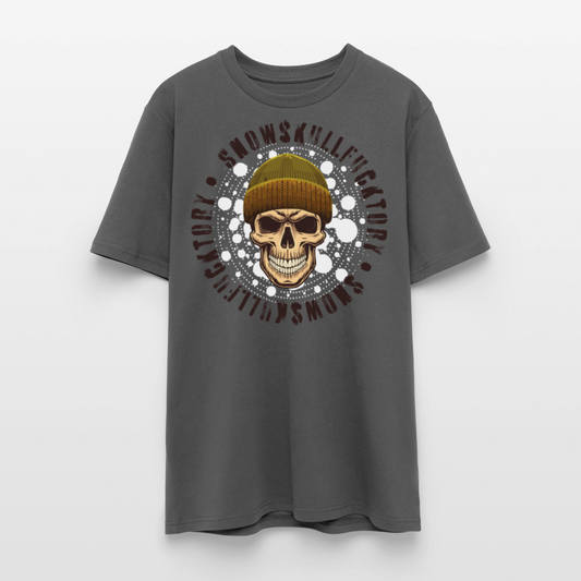 Unisex Bio-T-Shirt mit SNOWSKULL FUCKTORY PRINT Vorderseite - Anthrazit