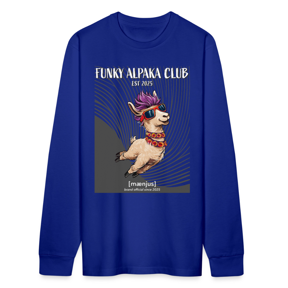 Unisex Bio-Langarmshirt mit FUNKY ALPAKA CLUB PRINT - Königsblau