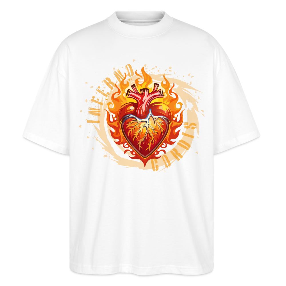 Oversized Unisex Bio T-Shirt mit FEUERHERZ ORANGE PRINT - Weiß