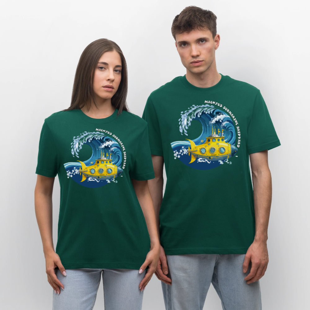 Unisex Bio-T-Shirt mit MAENJUS SUBMARINE SHIPYARD PRINT Vorderseite - Forest