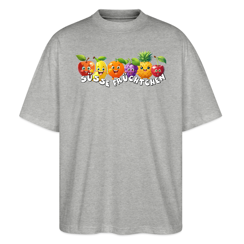 Oversized Unisex T-Shirt mit SÜSSE FRÜCHTCHEN PRINT - Grau meliert