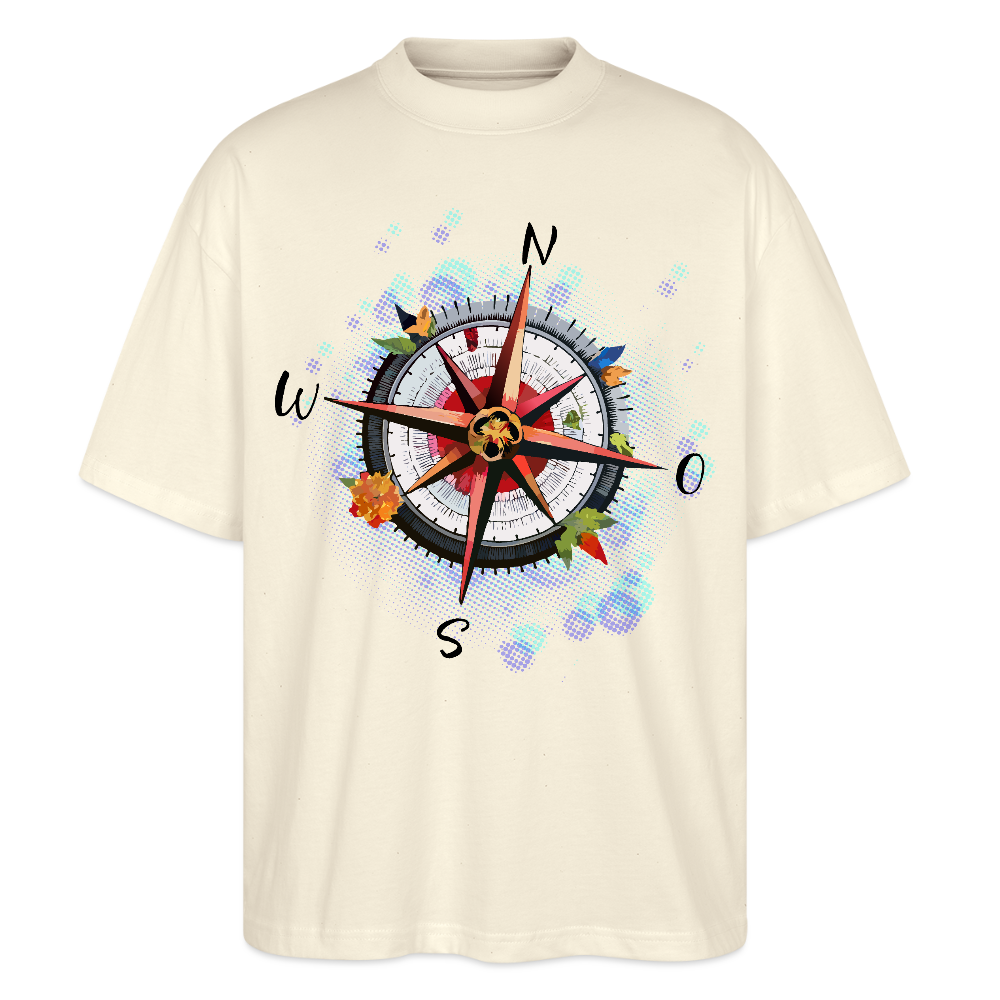 Oversized Unisex T-Shirt mit WINDROSE PRINT - Weißgrau