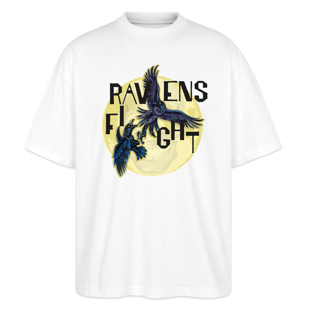Oversized Unisex T-Shirt mit RAVENS FIGHT PRINT - Weiß