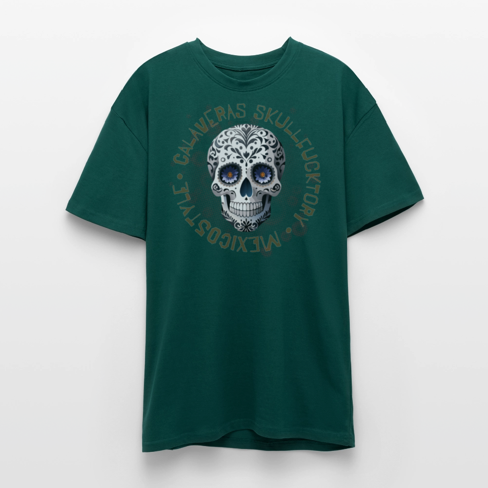 Heavy Oversize T-Shirt mit CALAVERAS SKULL PRINT Vorderseite - hunter Green
