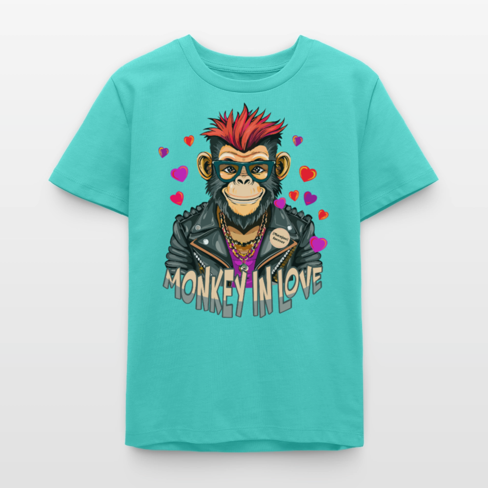 MNJS TEENS Bio T-Shirt mit MONKEY IN LOVE PRINT - Poolblau