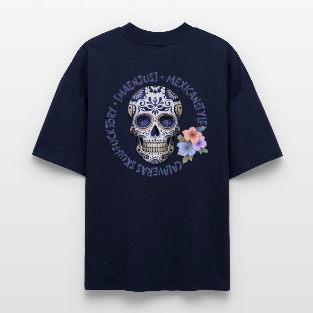 Oversized Unisex T-Shirt mit MAENJUS MEXICANSTYLE PRINT Vorder- und Rückseite - Navy