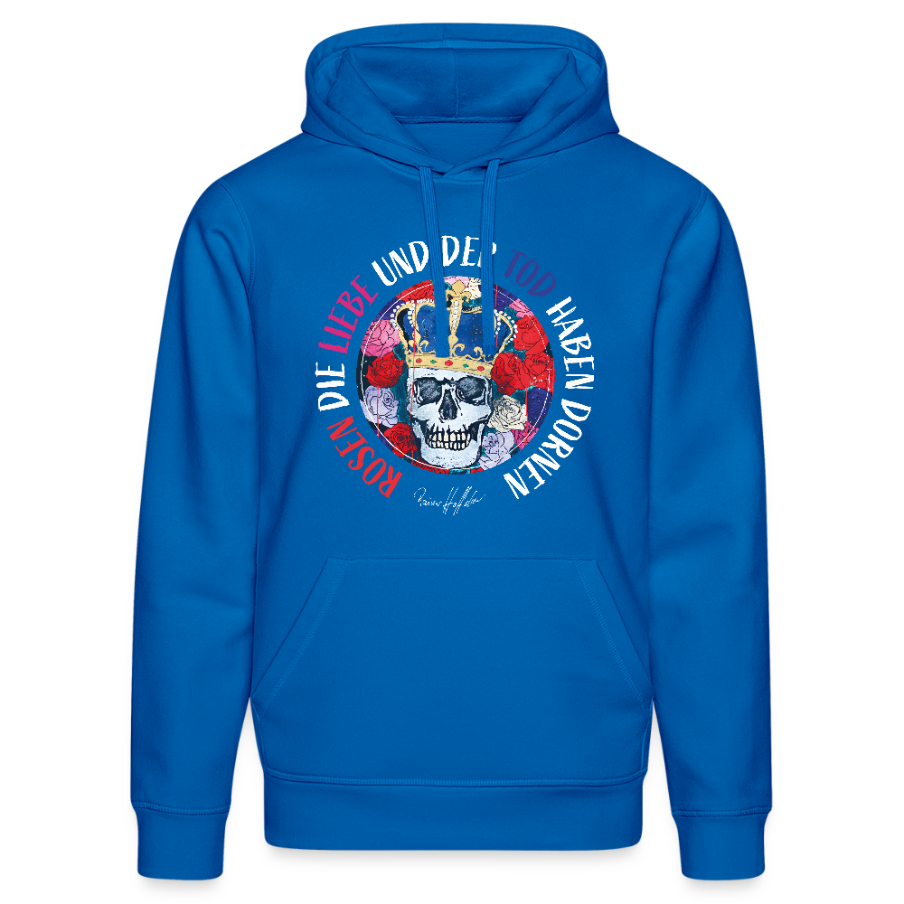 Oversized Unisex Hoodie mit ROSEN DIE LIEBE UND DER TOD HABEN DORNEN PRINT - Königsblau