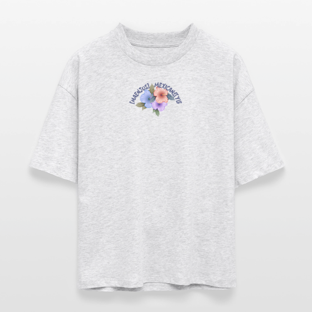 Frauen Boxy Bio-T-Shirt mit MAENJUS MEXICANSTYLE PRINT Vorder- und Rückseite - Weiß meliert