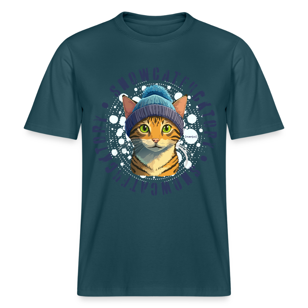 Unisex Bio-T-Shirt mit SNOWCATFUCKTORY PRINT - Dunkles Petrol