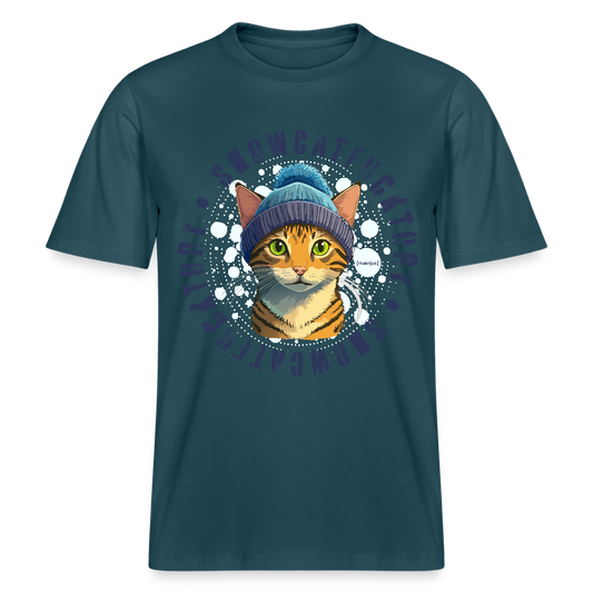 Unisex Bio-T-Shirt mit SNOWCATFUCKTORY PRINT - Dunkles Petrol