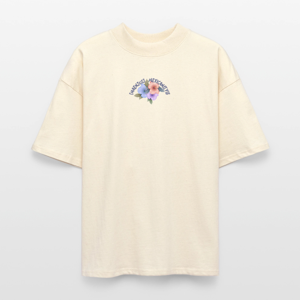 Oversized Unisex T-Shirt mit MAENJUS MEXICANSTYLE PRINT Vorder- und Rückseite - Weißgrau