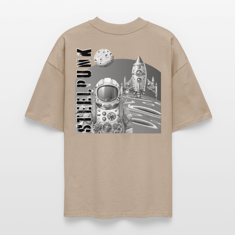 Oversized Unisex T-Shirt mit STEELPUNK PRINT Rückseite - Steingrau