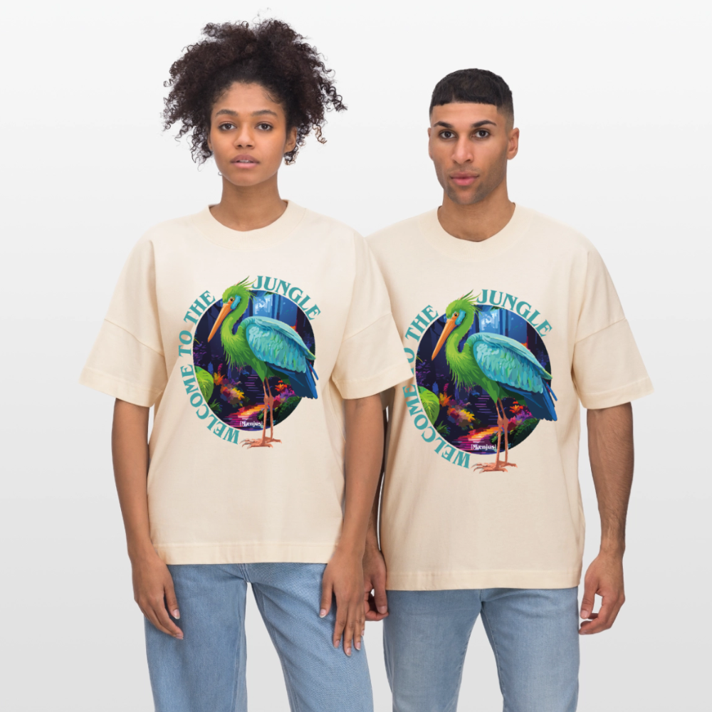 Oversized Unisex T-Shirt mit WELCOME TO THE JUNGLE PRINT - Weißgrau
