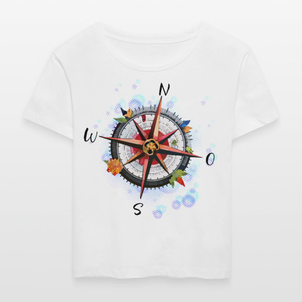 Frauen Rundhals T-Shirt mit WINDROSE PRINT - Weiß